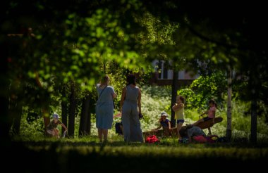 Semily kasabası 06 17 2022 Semily Çek Cumhuriyeti 'nde park ile adada yaz günü