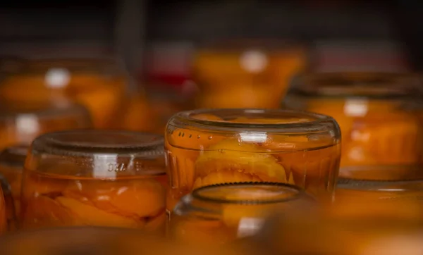 Making Apricot Compote Wooden Table Interior Middle Summer Male — Zdjęcie stockowe