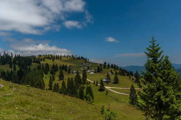 Beautiful Blue Sky Summer Day Velika Planina Mountains Color Slovenia — Stock Photo, Image