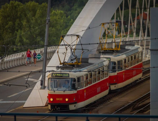 Tram Car Station Prague Holesovice Summer Sunny Fresh Color Evening — Stock Photo, Image