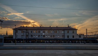 Main station in Prague with sunset in summer hot nice evening