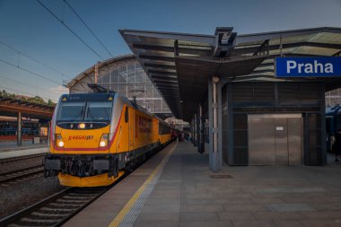 Main station in Prague with sunset in summer hot nice evening