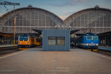 Main station in Prague with sunset in summer hot nice evening