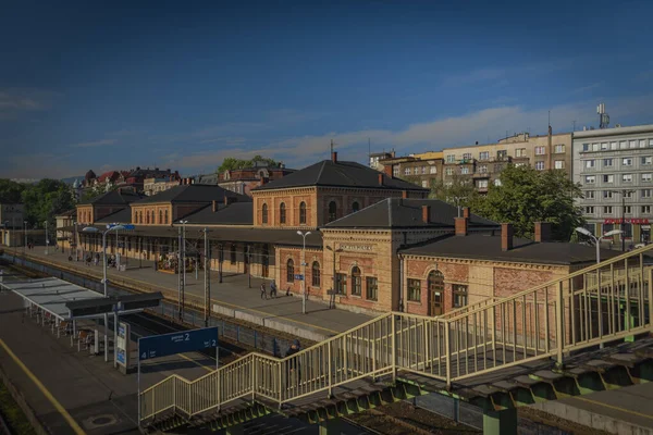 Bielsko Biala Station Building Platform Blue Sky Summer Hot Morning — Foto Stock