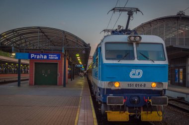 Main station in Prague with sunset in summer hot nice evening