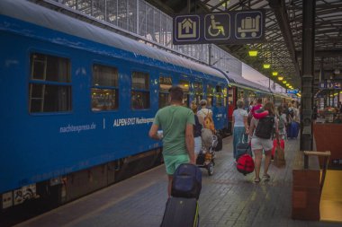 Main station in Prague with sunset in summer hot nice evening