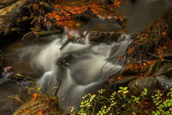 Hamersky Creek Καταρράκτες Στα Βουνά Luzicke Στο Χρώμα Φθινόπωρο Βροχερή — Φωτογραφία Αρχείου