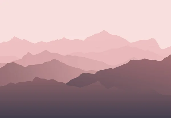 Розовый Горный Пейзаж Туманом Восходом Закатом Фоне Гор Концепция Походов — стоковый вектор