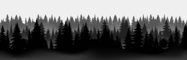 Vector Mountains Forest Black Silhouette Background Texture Coniferous Forest Vector — Vector de stock