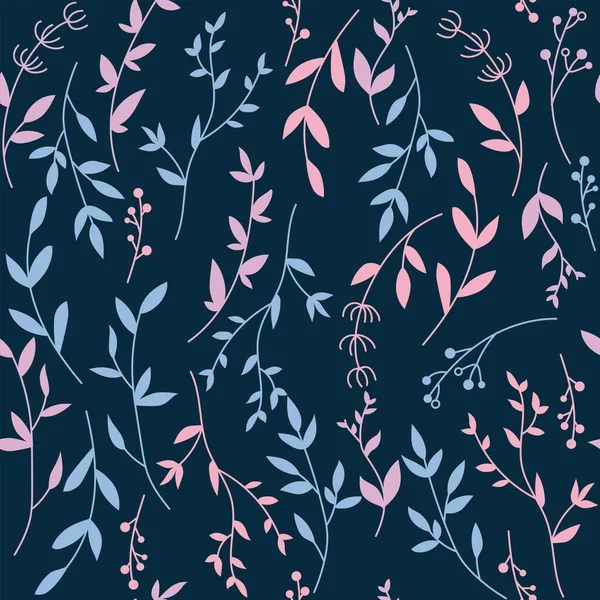 Vintage Colorful Leaf Pattern Navy Blue Background Floral Trendy Illustration — Wektor stockowy