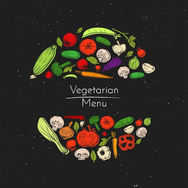 Vector Blackboard Background Vegetables Place Text Sketch Colorful Doodle Food — Wektor stockowy