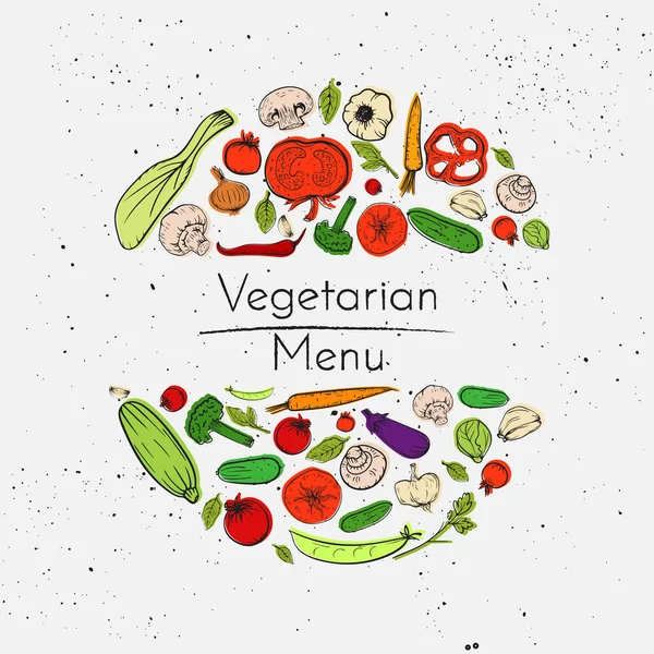 Vector Grunge Background Vegetables Set Place Text Sketch Colorful Doodle — ストックベクタ