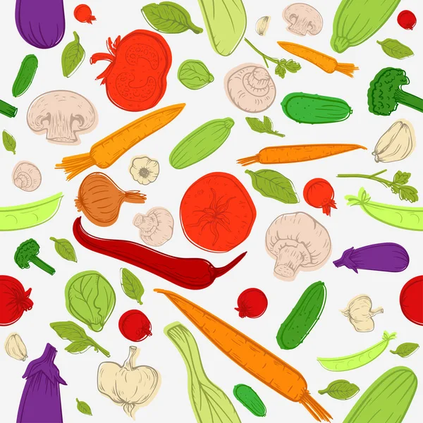 Healthy Organic Food Seamless Pattern Sketch Vintage Vegetables Tomato Cucumber — Wektor stockowy