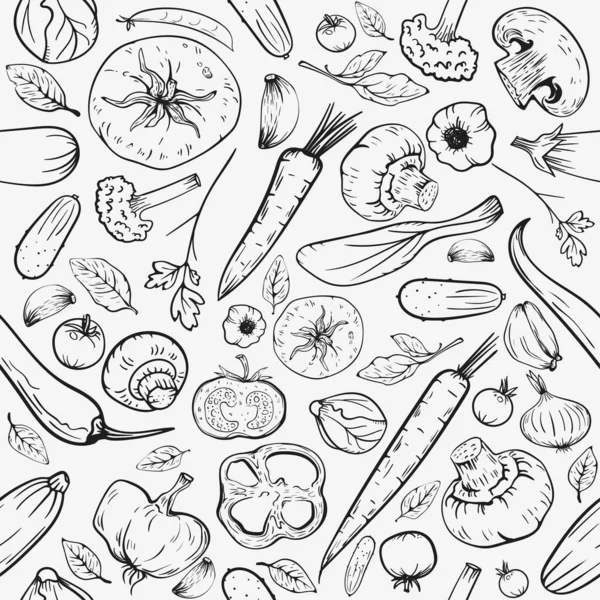Healthy Organic Food Seamless Pattern Vector White Background Hand Drawn — 图库矢量图片