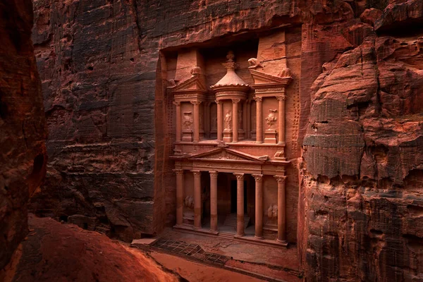 Treasury Khazneh Kamenný Skalní Historický Pohled Petře Cestovní Jordánsko Dovolená — Stock fotografie