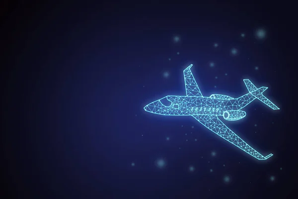 Neon Airplane Dark Space Background Line Polygonal Blue Color Plane — Fotografia de Stock