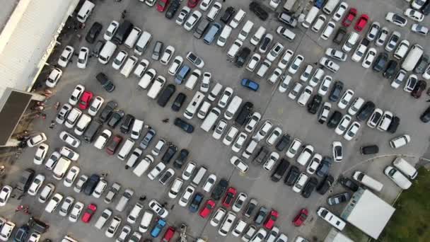 Luftaufnahme Von Geparkten Autos Parkplatz Und Auto Aus Der Luft — Stockvideo