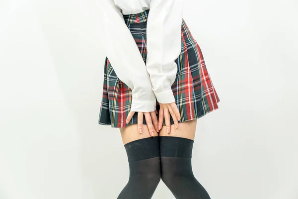 Schöne Dame Modell Uniform College Kleidung Tragen — Stockfoto