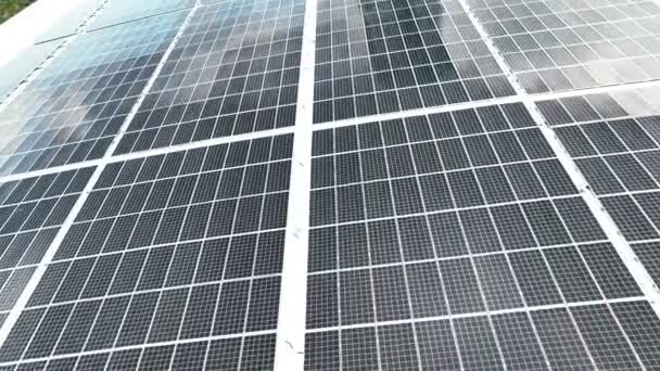 Solar Panels Sunset Blue Sky Background Clean Power Energy Concept — Vídeos de Stock
