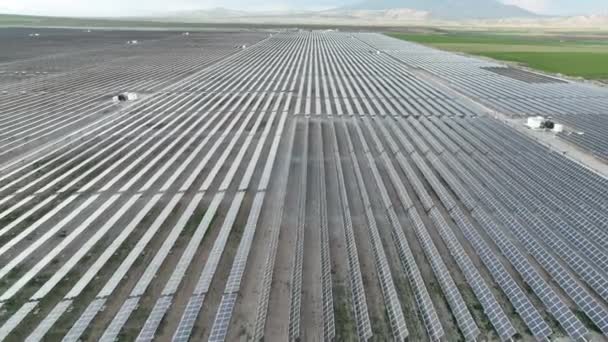 Primo Piano Della Superficie Dei Pannelli Solari Fotovoltaici Blu Montati — Video Stock