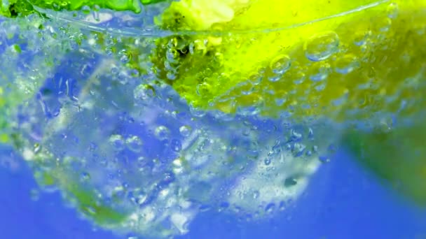 Agua Soda Mineral Helada Con Rodajas Limón Menta Fresca — Vídeos de Stock