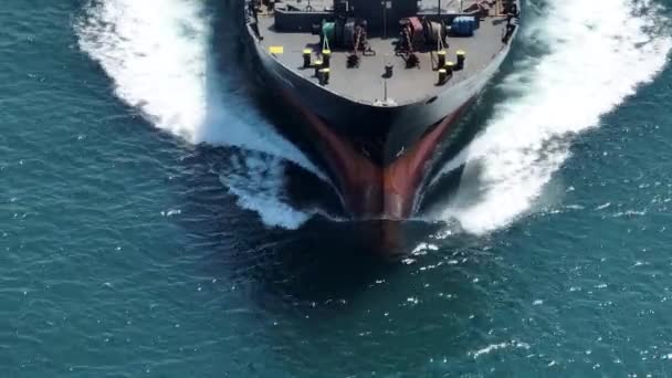 Aerial View Bow Container Cargo Ship Traveling Ocean — Stockvideo