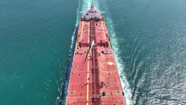 Aerial Top View Bow Container Cargo Ship Traveling Full Speed — Stockvideo