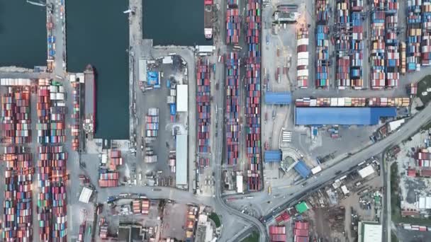 Luchtfoto Industriële Haven Met Containerhaven Waar Een Deel Van Scheepvaart — Stockvideo