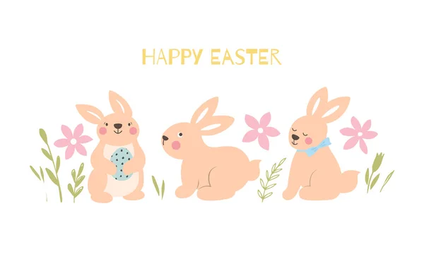 Feliz Pascua Tarjeta Felicitación Colores Pastel Primavera Lindo Conejito Pascua — Archivo Imágenes Vectoriales