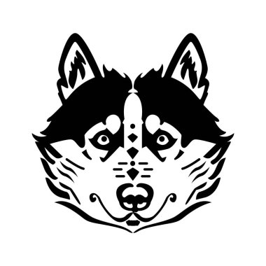 Köpek yüzü beyaz arka planda izole edilmiş. Stilize olmuş iri kafalı Çinli burcu..