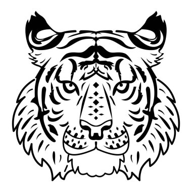 Kaplan yüzü beyaz arka planda izole edilmiş. Stilize kaplan kafası Çin burcu.