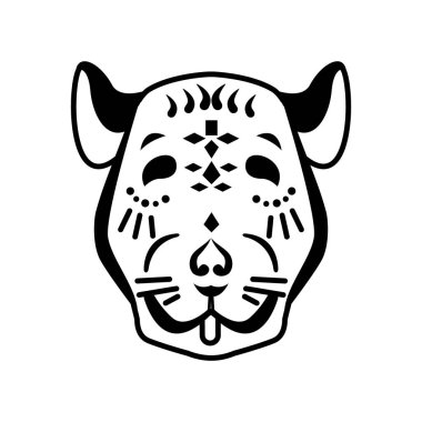 Fare yüzü beyaz arka planda izole edilmiş. Tarz verilmiş fare kafası Çin burcu işareti.