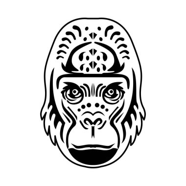 Beyaz arka planda maymun yüzü izole edilmiş. Stilize goril kafası Çin burcu işareti.