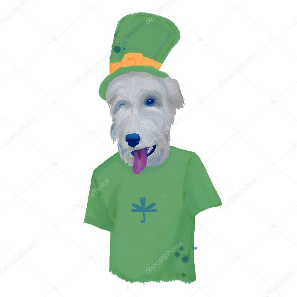 Irish Wolfhound on St. Patrick's Day watercolor clipart.