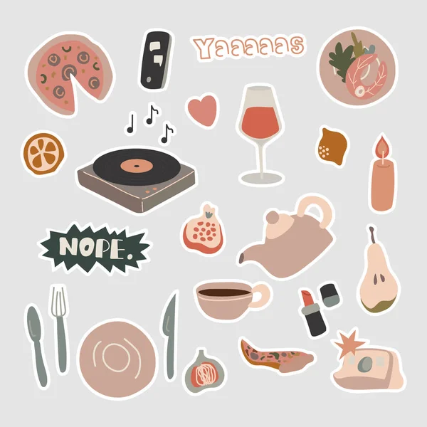 Food Leisure Routine Sticker Collection — Stock Vector