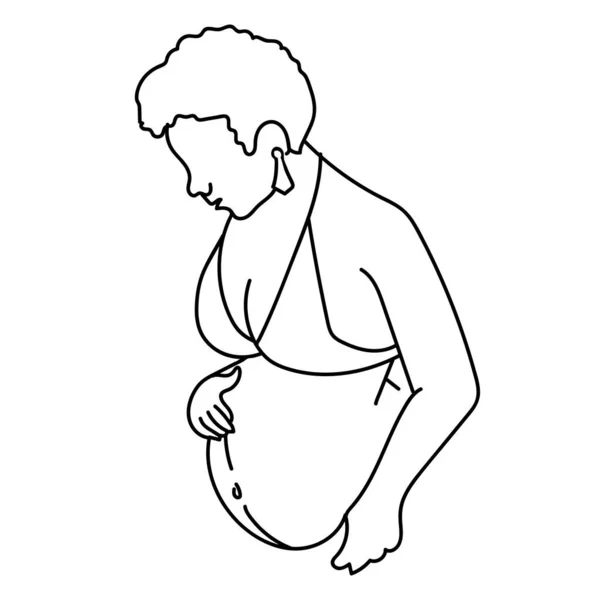 Line Art Portrait Femme Enceinte Isolé Sur Fond Blanc — Image vectorielle