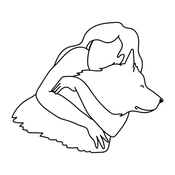 Ligne Art Femme Chien Portrait Isolé Sur Fond Blanc — Image vectorielle