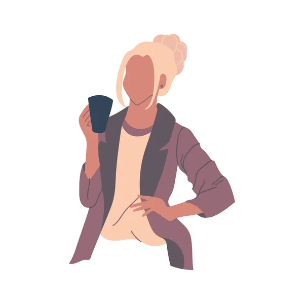 Jong Blond Vrouw Met Warm Drinken Vector Illustratie — Stockvector