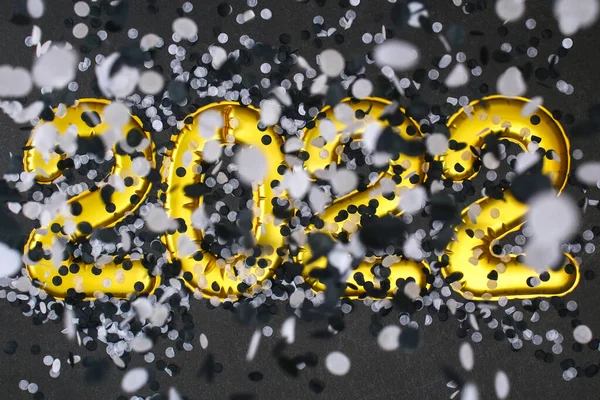 New Year 2022. Foil balloons numbers 2022 black background. New Year Christmas. Black and white — Stock Photo, Image