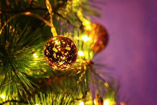 크리스마스 트리 가지에 있는 빨간 공들. Festive 엽서. 크리스마스, 새해. — 스톡 사진
