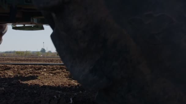 Tracteur avec une machine de plantation automatique plantant de la laitue dans un champ agricole — Video