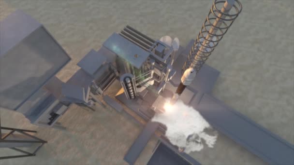 Lanzamiento pesado de cohetes: despegue de cohetes espaciales hacia la órbita espacial con llamas y humo — Vídeo de stock