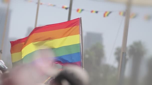 Lgbtq Gökkuşağı Bayrağı Ana Parti Sırasında Ağır Çekimde Sallanıyor — Stok video