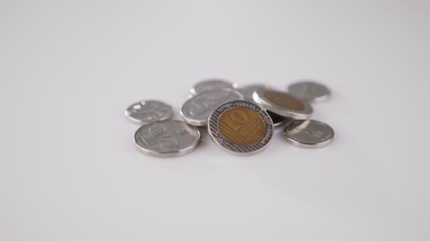 Coins New Israeli Shekels Rotating Reflective Surface — 图库视频影像