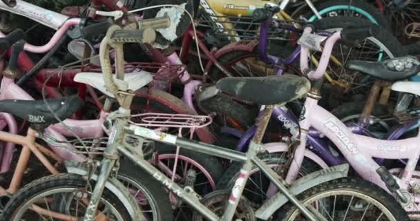 Abstract Old Bicycle Parts Stacked Pile — Stockvideo