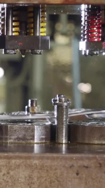 Close Shot Punch Press Forming Metal Parts — Stock Video