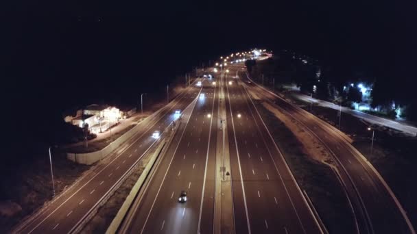 Aerial Shot Large Highway Night Cars Driving — Stockvideo