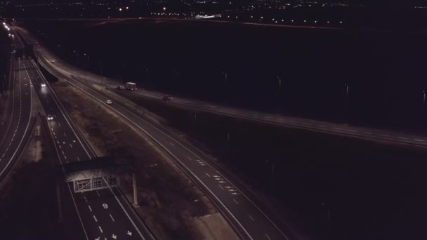 Aerial Shot Large Highway Night Cars Driving — Stock video