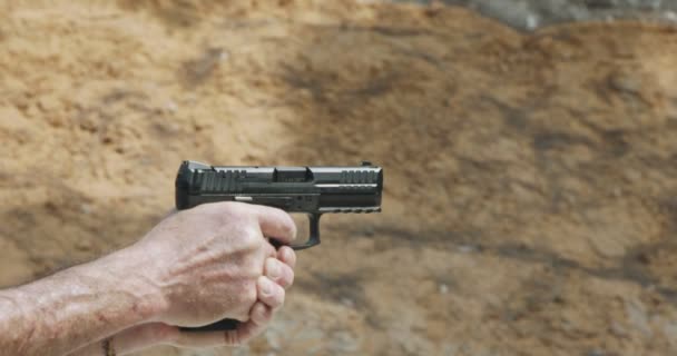 Pistol Shooting Bullets Slow Motion Footage Hand Guns Shooting Range — Αρχείο Βίντεο
