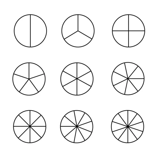 Segments Cercle Réglés Sur Fond Blanc Différents Nombres Secteurs Divisent — Image vectorielle